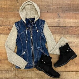 Denim Sweater Hooded Jean Jacket by LA Coalition